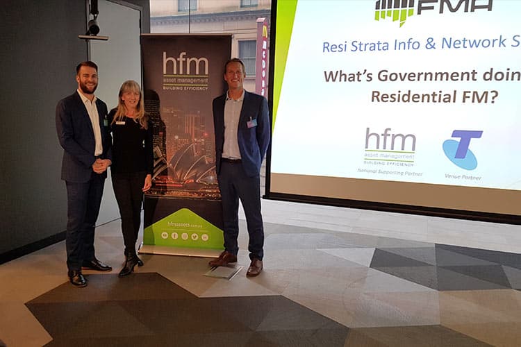 Nicholas Groeger (HFM) Jodie Pryor (FMA) and Rob Rye (HFM) at the FMA event in Sydney what is government doing for residential FM