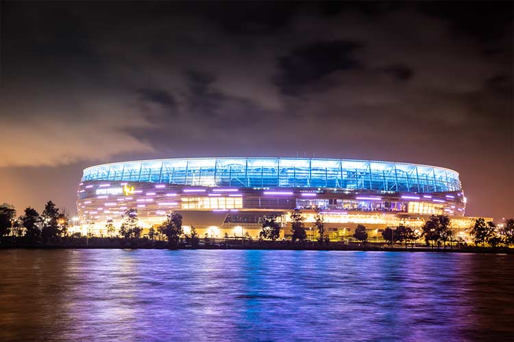 Perth Optus Stadium at night time