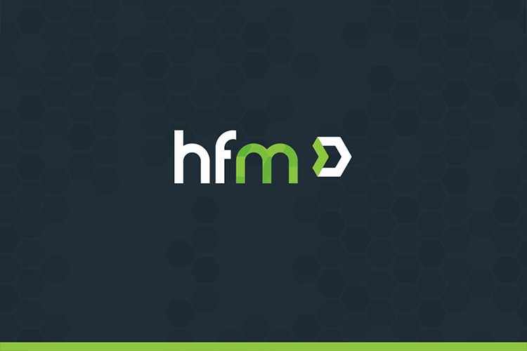 HFM general logo over a dark blue background